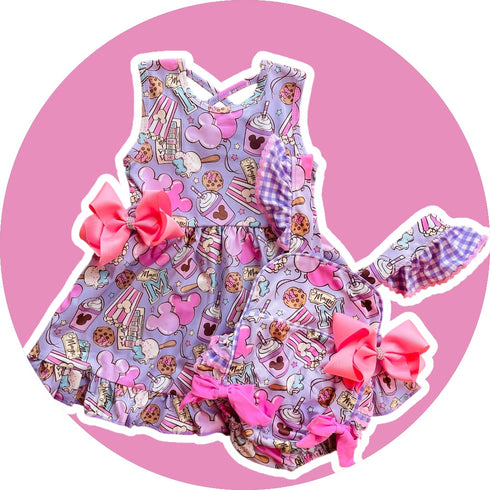Bowtism Baby Girl Mouse Treats Lace Romper with Matching Bow - Bowtism